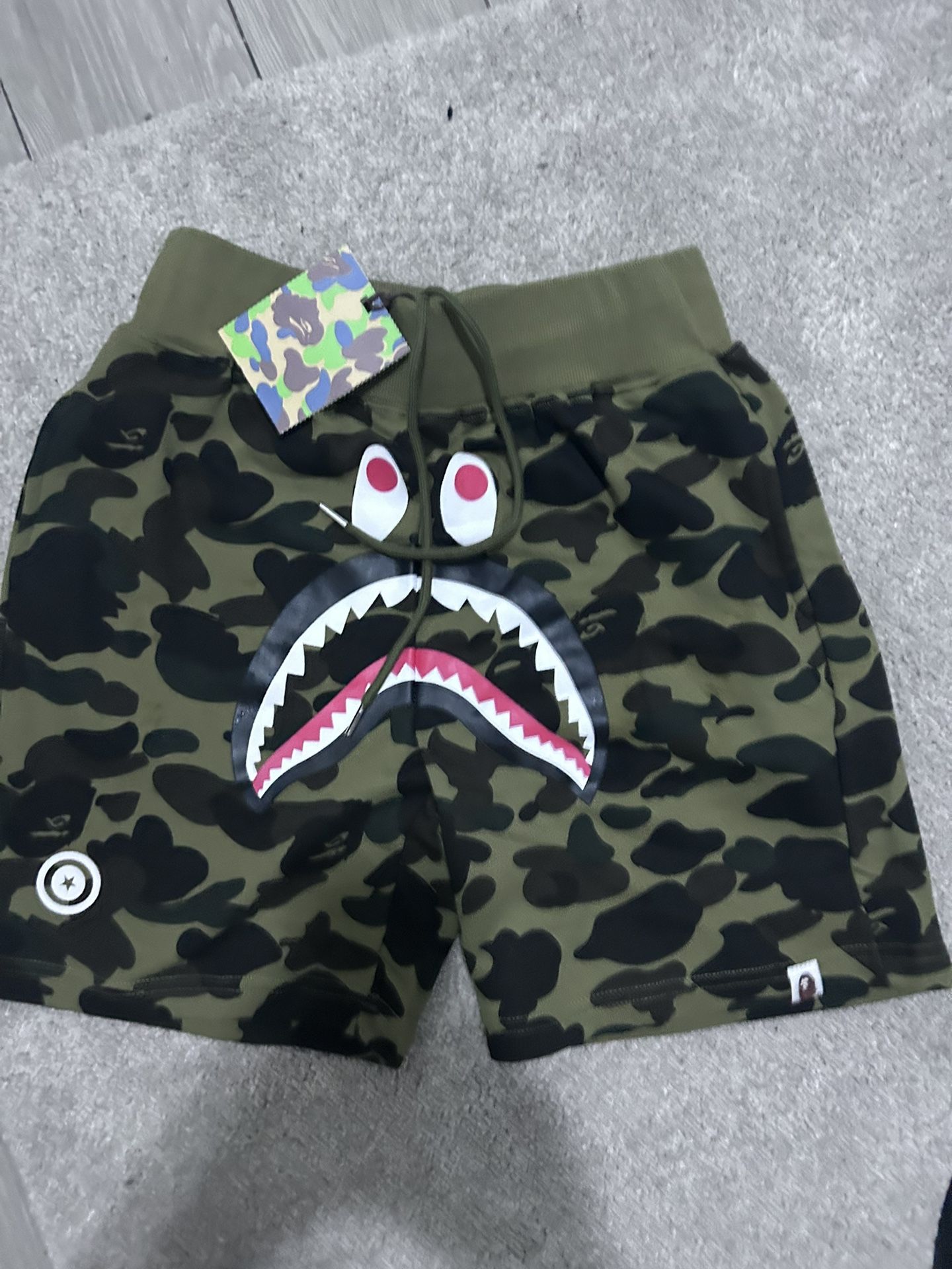 BAPE Shorts Green Camouflage Shark