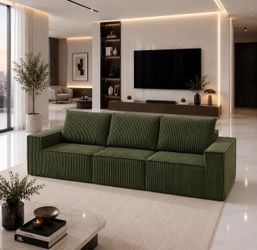 Green Boneless 102" Oversized Corduroy Modular Sofa with Square Armrests J-10 NEW