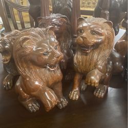 Lion Figurine Solid Wood