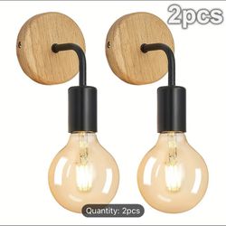 2-Pack Rustic Wood LED Wall Sconces 