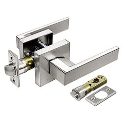 BESTTEN Satin Nickel Square Passage Door Lever with Removable Latch Plate, All Metal Non-Locking Interior Door Handle Set for Hallway and Closet, Mona