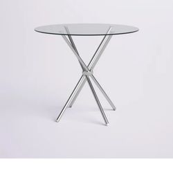 Modern Round Glass Dining Table – Chrome Base