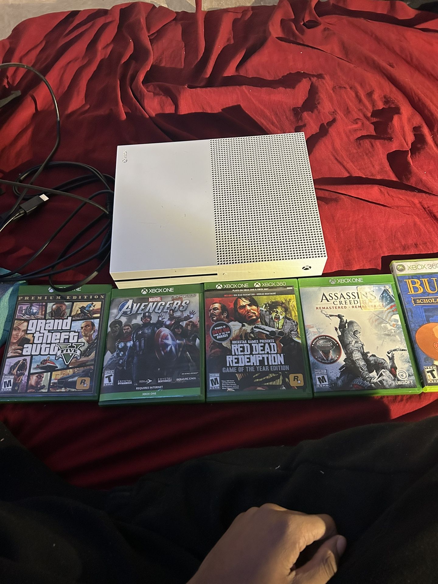 White Xbox One S, Good Condition, Games And HDMI Cord included
