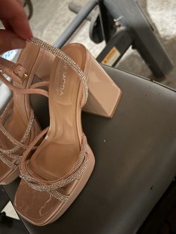 Top Moda Nude Rhinestone Strappy Block Heels