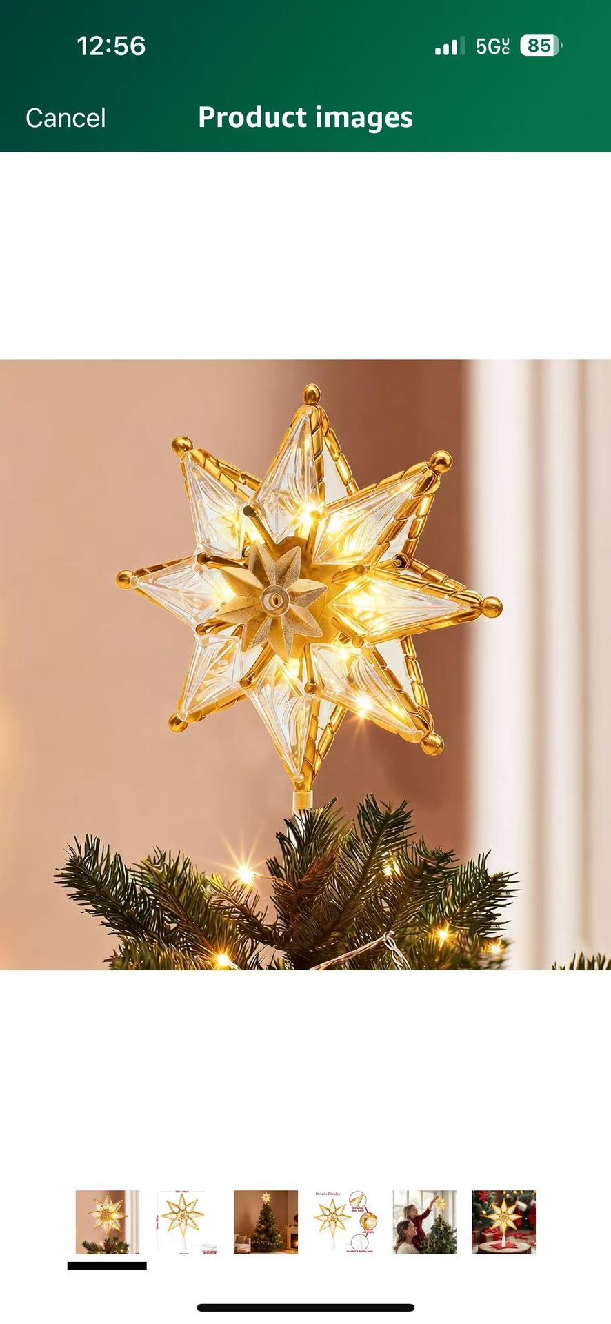 Christmas Star Tree Topper with 8 Warm Lights