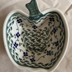 Hand Made Polish Pottery Apple Shaped Dish 