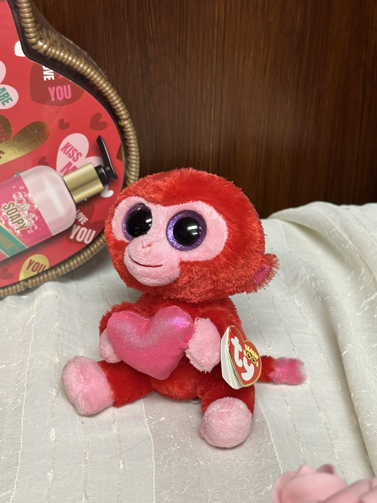 Ty Beanie Boos Charming Valentines days Monkey plush with heart 