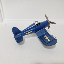 Vintage Metal Model Airplane Blue WWII Fighter Plane Decorative Collectible
