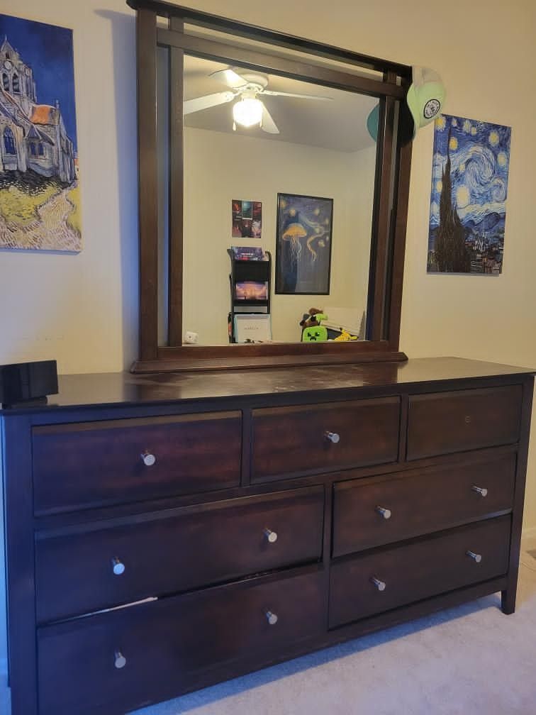 Wooden Mirrored Dresser and Nightstand