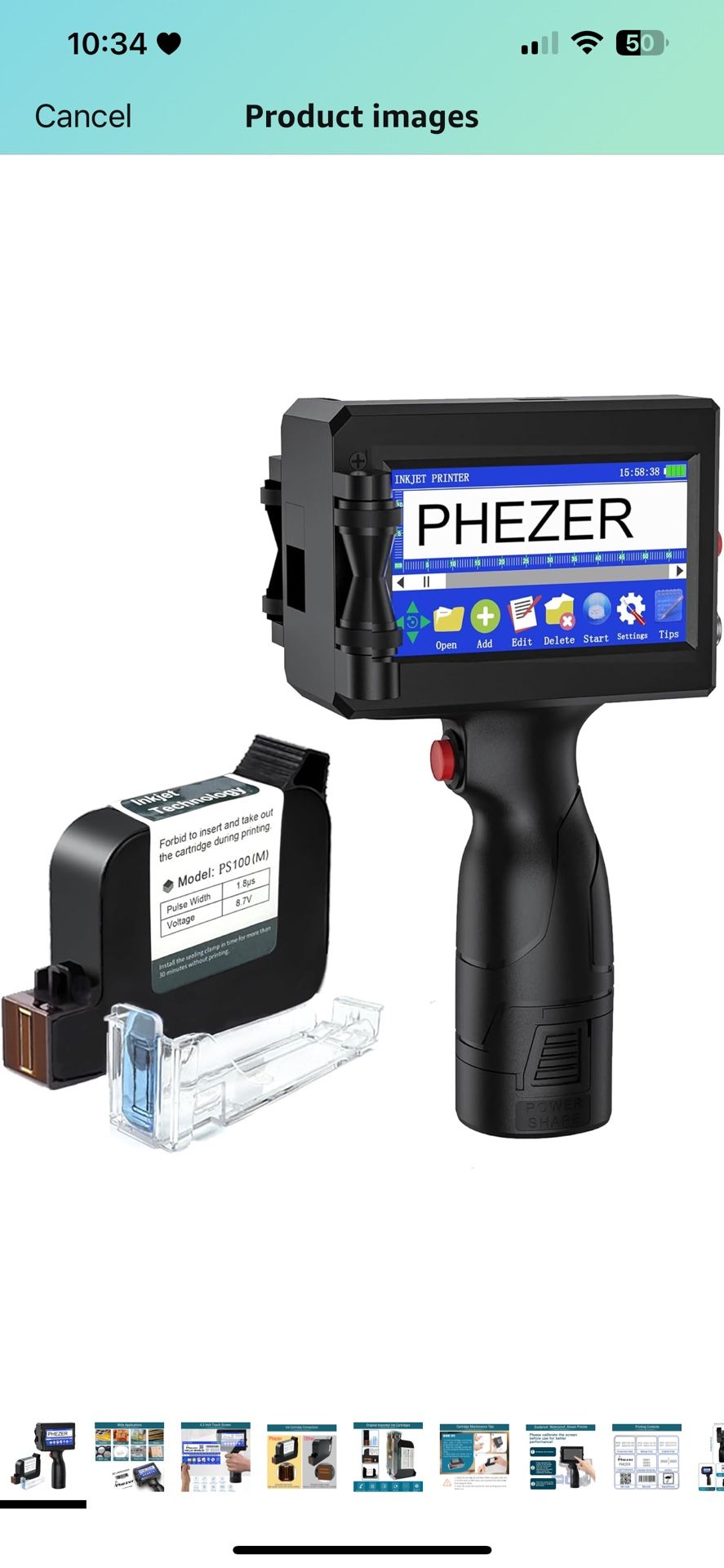 P15 Handheld Inkjet Printer for Flat Surface 0.5 Inch Nozzle for QRCode Barcode Production Date Time Logo Batch Number Print On Glass Bag Carton Box W