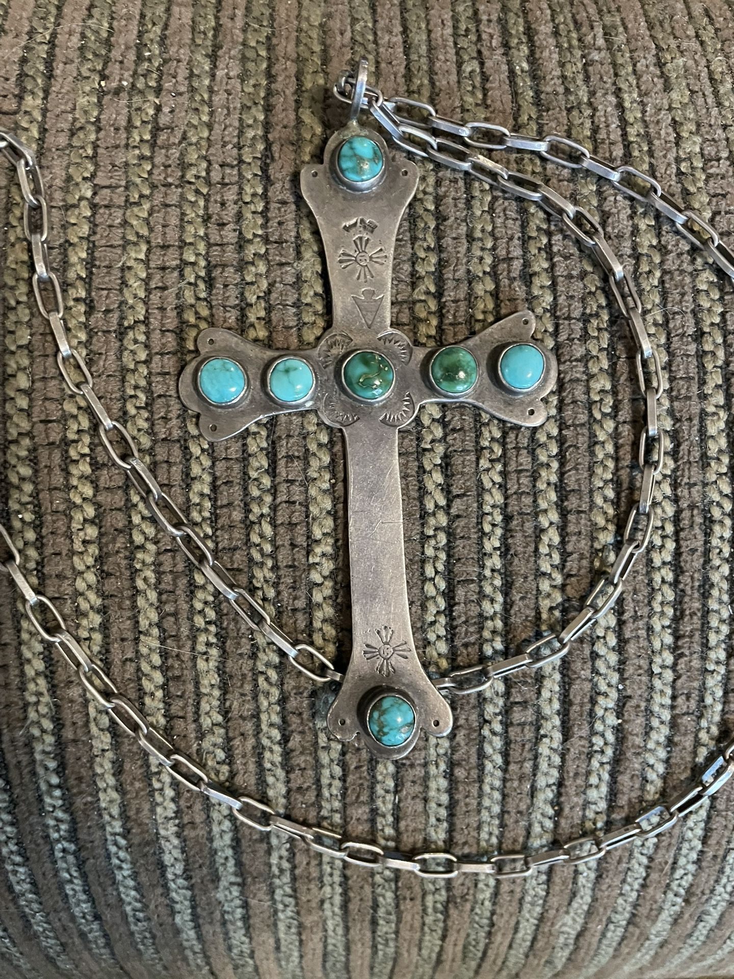 Antique Silver Cross Necklace 4.75” on 28” Chain