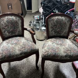 Vintage Upholstered Accent Chairs – Set of 2 (One Needs Repair)