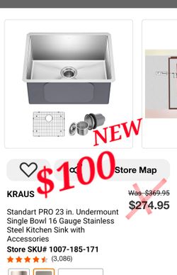 KRAUS  23” Stainless Steel Undermount Kitchen Sink – New