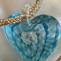     Blue Art Glass Heart Pendant Necklace – Shimmering Dichroic Style
