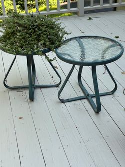 Pair of green patio side tables