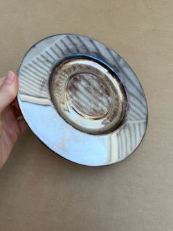 Vintage 1960s PM Italy Silverplate Round Trinket Tray 8” Mid Century Italian