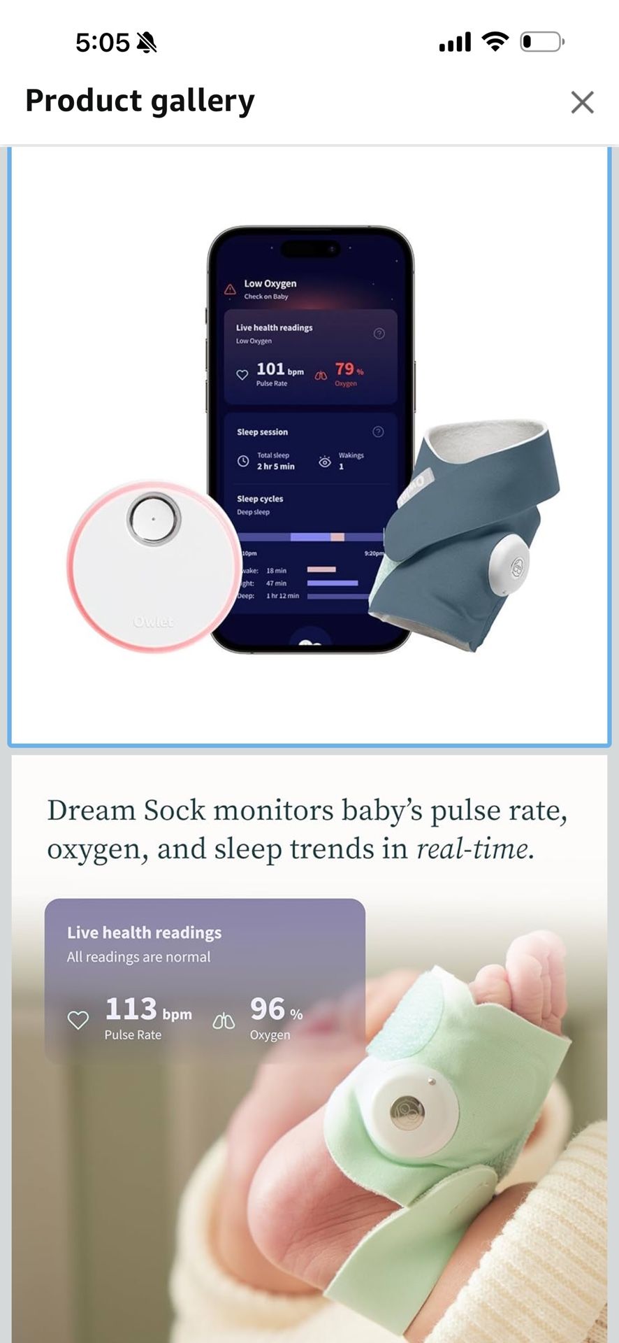 Owlet Dream Sock® - FDA-Cleared Smart Baby Monitor - Track Live Pulse (Heart) Rate, Oxygen in Infants - Receive Notifications
