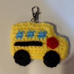 Handmade Crochet School Bus Keychain 
