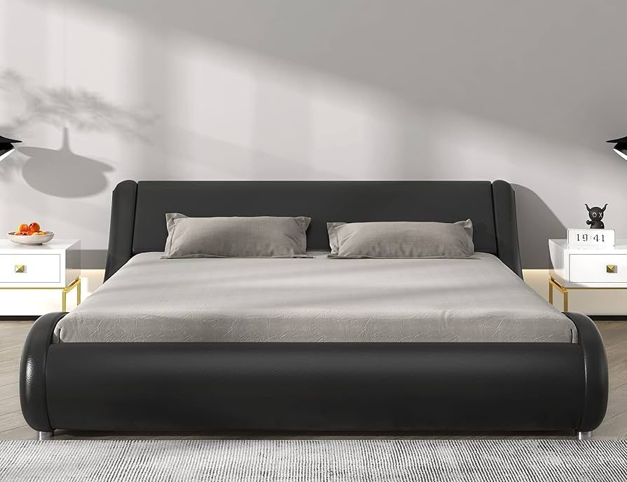 Modern Faux Leather Black Queen Size Bed Frame