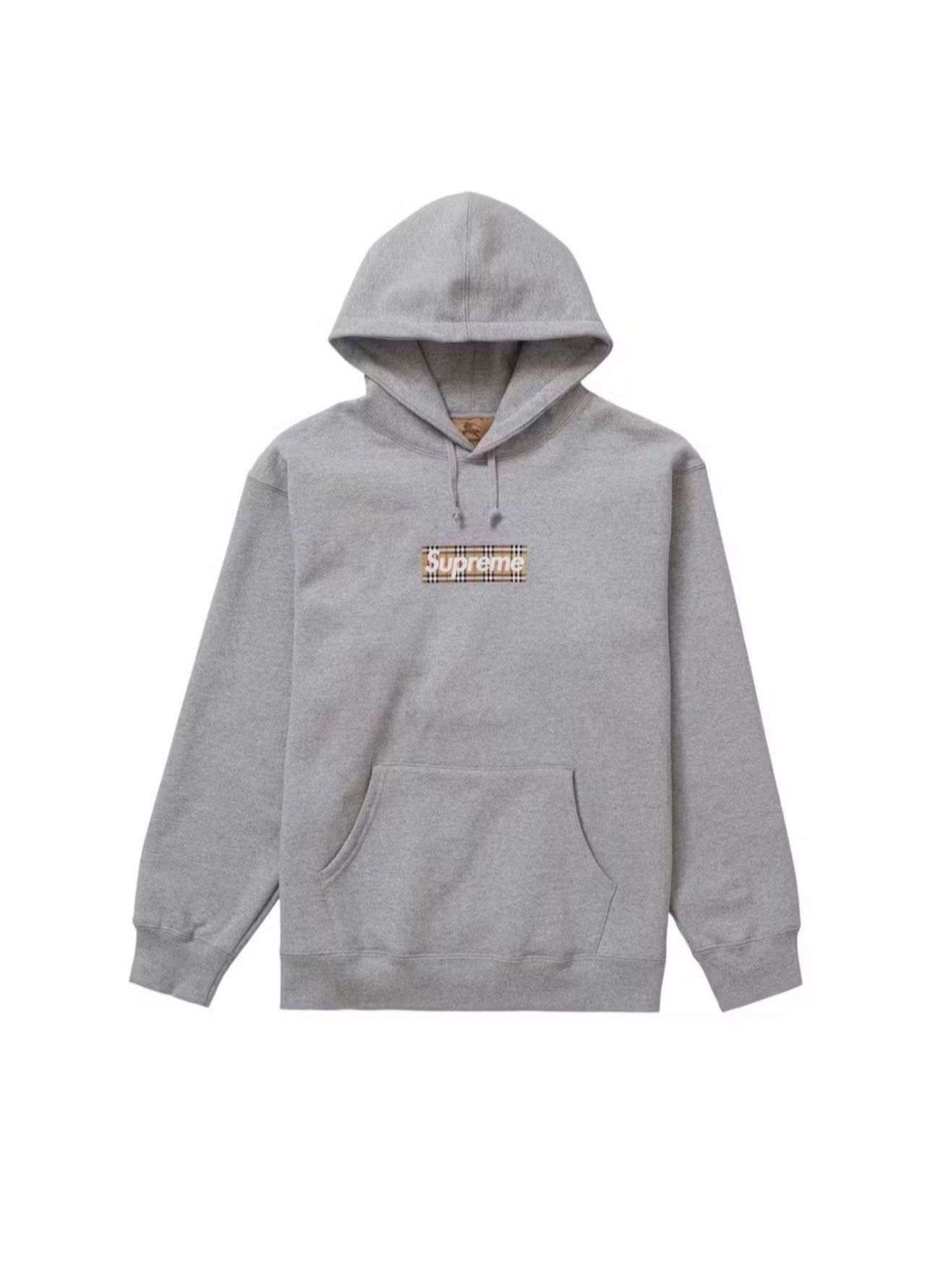 Supreme Burberry Box Logo Hoodie Grey