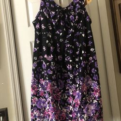 Women’s maternity Dress Size XL Black With Purple & pink Flowers Elastic Waist 