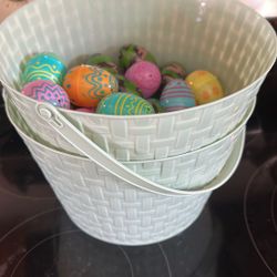 2 Plastic Easter Baskets with Eggs