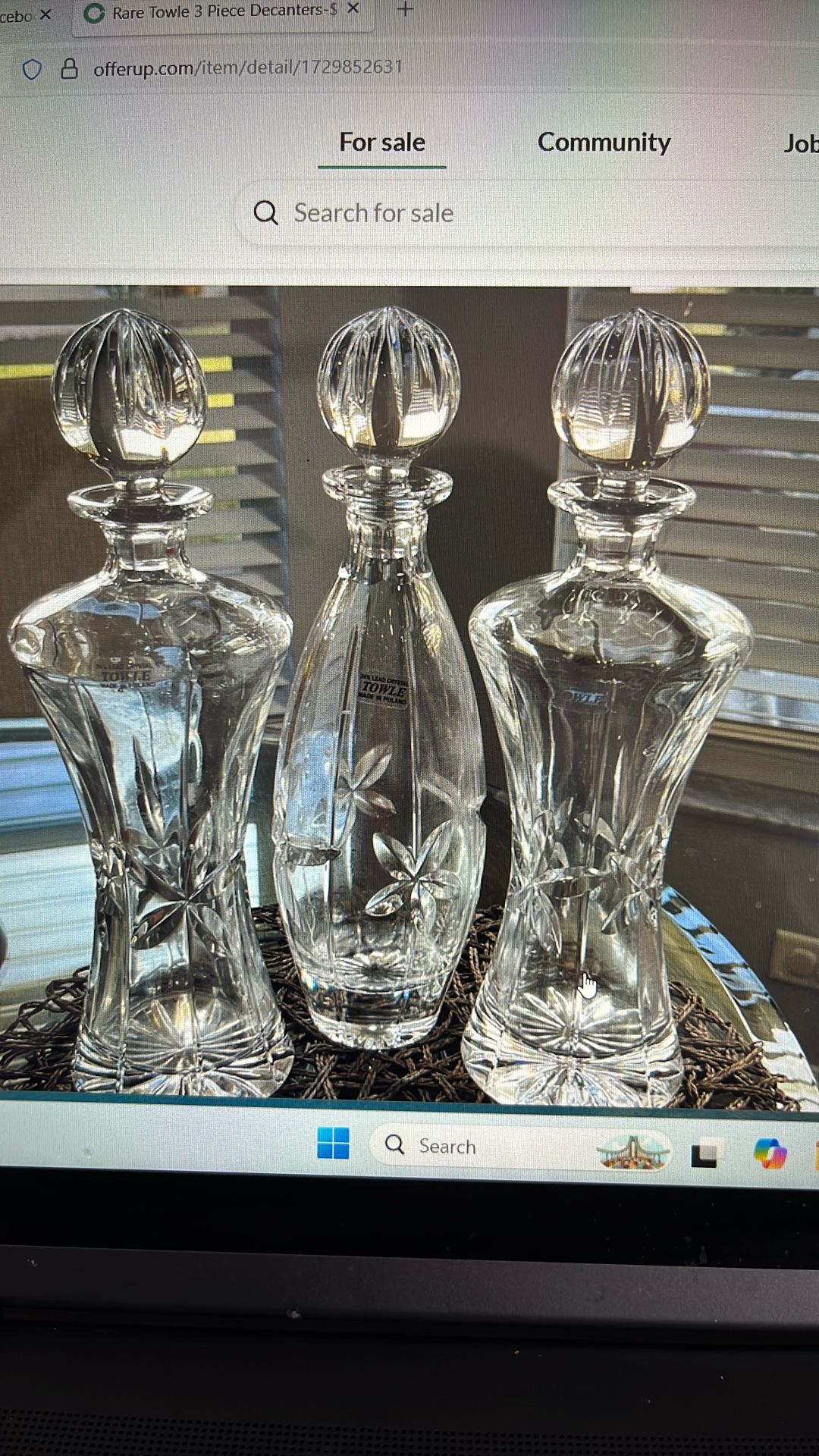 Rare Towle 3 Piece Decanter Set-$75.