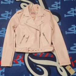 NWT  Women's Levi's Pink Crocodile embossed faux leather moto jacket, Women's Medium 