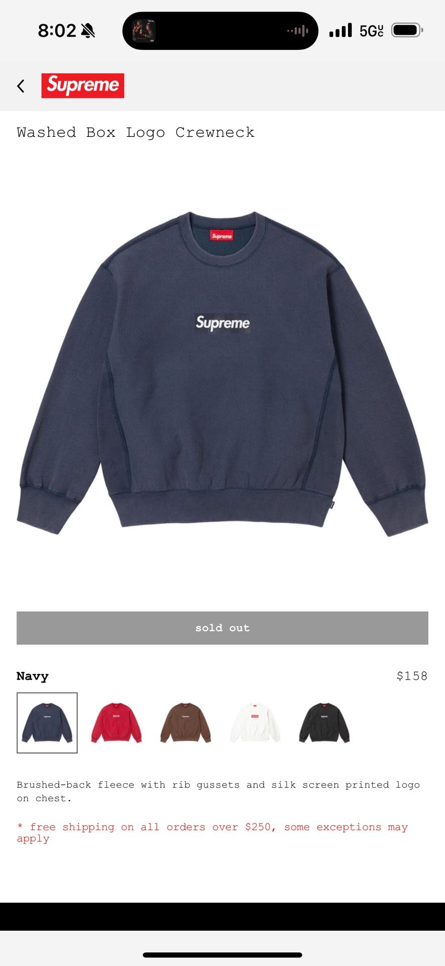 Supreme Box Logo Crewneck Washed Navy Large