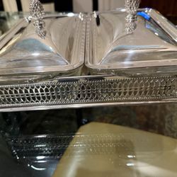 Silverplate Server With Glass Pyrex I Dishes