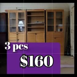 3-PC SET: Cabinet, Bookshelf, Cupboard, Display Case, Storage  Unit