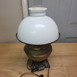 Antique Electrified Oil Lamp w/cast Iron Base