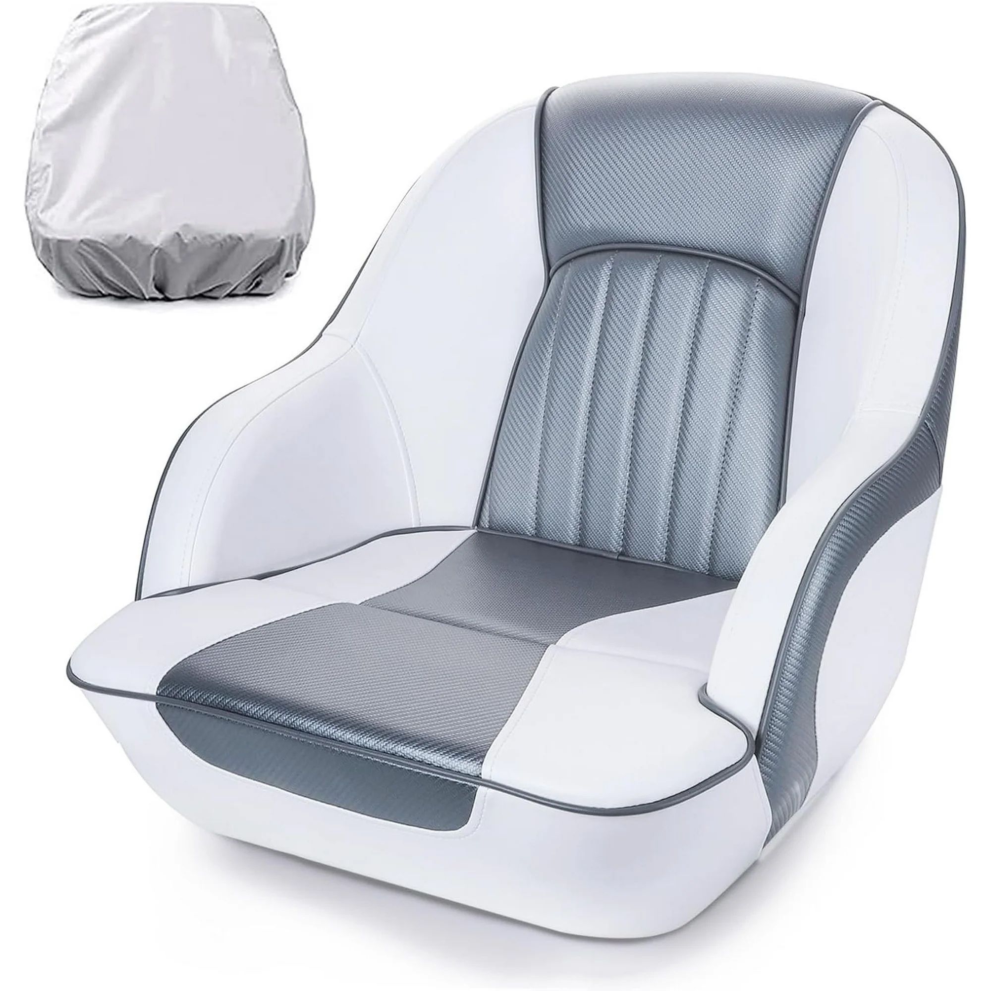 NORTHCAPTAIN Pontoon Boat Seat Captain Bucket Seat with Boat Seat CoverWhite/Charcoal