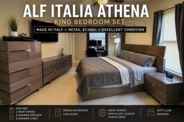 ALF Italia Athena King Bedroom Set | Made in Italy | Greige Whitewood