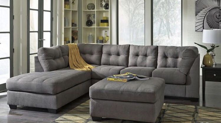 Tufted grey sectional sofa!