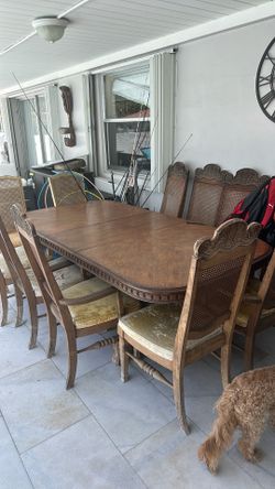 Wooden table with 10 chairs