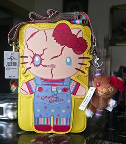 Hello Kitty Chucky Crossbody Bag Purse w Plush Bear Universal Studios Sanrio NEW