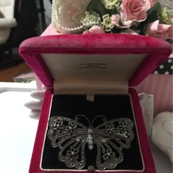 Beautiful !!! Victorian Butterfly Hair Clip With White Crystal Stones 