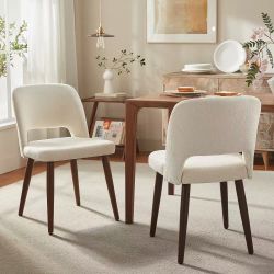 NEW IN BOX Set of 2 Upholstered Dining Chairs, Solid Wood Frame, Padded Seat & Curved Back