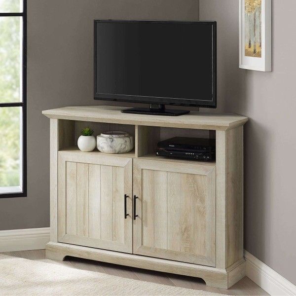Corner TV Stand for Most TVs Up to 48 " - White Oak