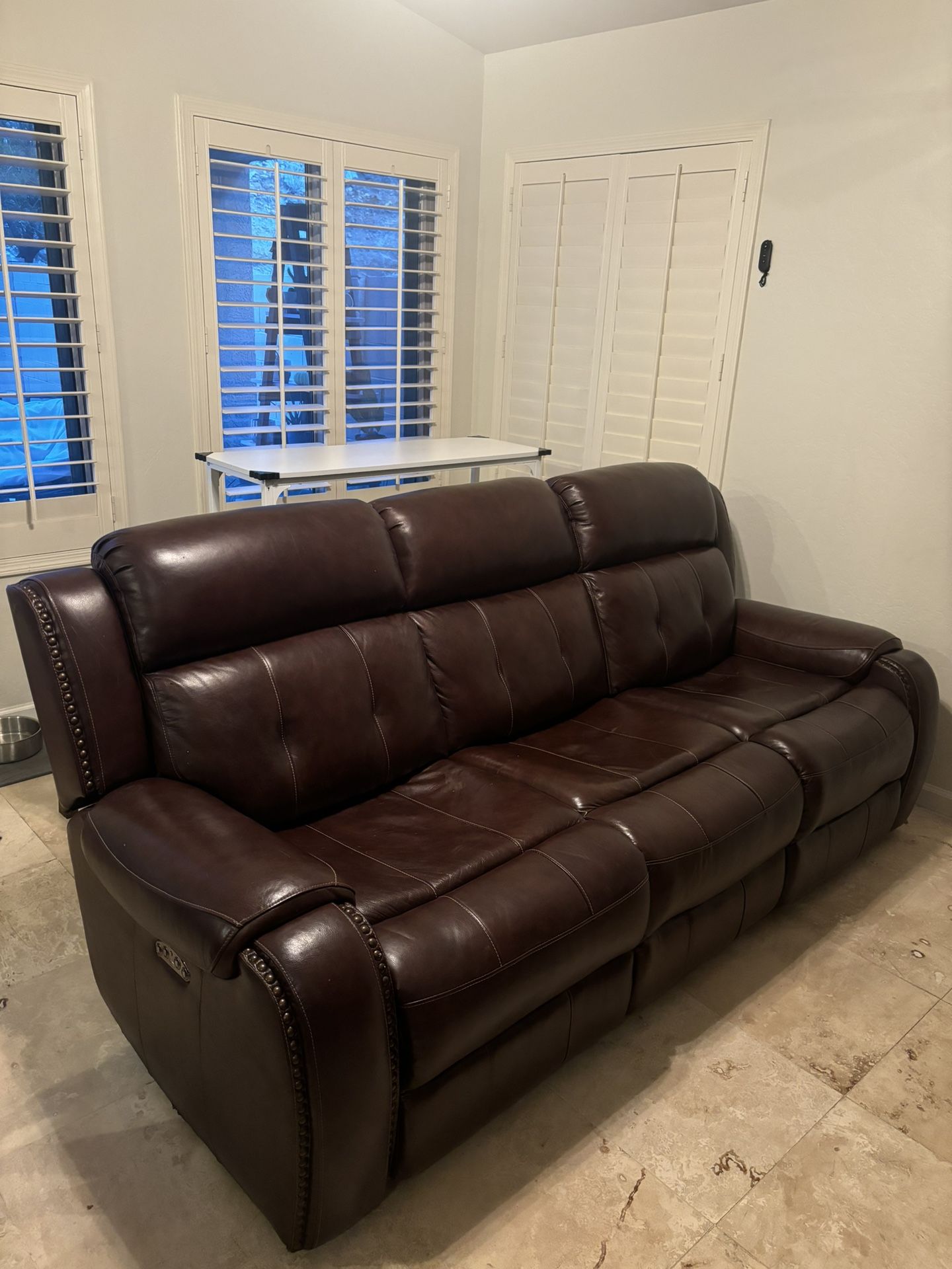 Brown Leather 3 Seat Recliner With Adjustable Headrest