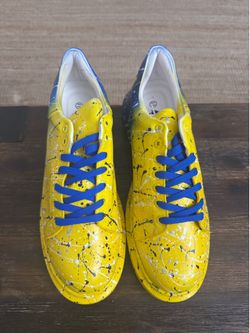 Vibrant Yellow Blue Paint Splatter Sneakers