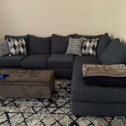 Sectional Sofa Couch Navy Blue Includes 2 Ottomans!!