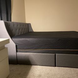 King Storage Bed Frame + 14” Cooling Memory Foam Mattress (Like New) – Full Bedroom Bundle