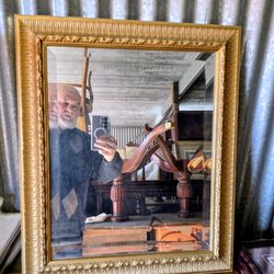 Rectangular Antique-Style Wall Mirror Featuring a Carved and Gilded Wooden Frame