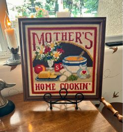 14" Mother's Home Cookin' Framed Needlepoint Wall Art