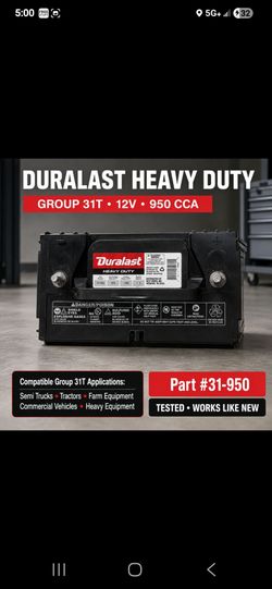 Duralast Heavy Duty Group 31T Commercial Battery 950 CCA 12V 31-950