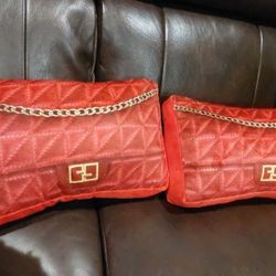 Pillows Decoration In Red  Or Greeen Shape Of A Purse 