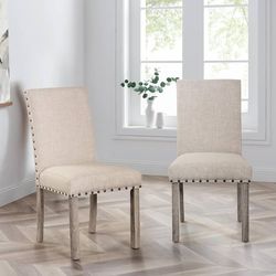 Clearance Dining Chairs Set of 2, Upholstered Dining Room Chair with Nailhead Trim Pull Solid Wood Legs, Mid Century Modern Living Room Chairs, Cozy S