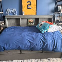 Single Bed With Shelf, 3 Storage Drawers And Trundle